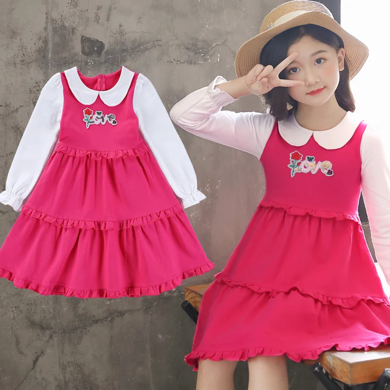

Autumn Long Sleeve Flower Girls Kids Dress Red Layer Ruched Sundress Formal Wedding Party Wear Clothes Kids Birthday Gift