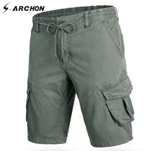 S. ARCHON летние мужские повседневные шорты веревка эластичная талия тактическая, боевая, милитари карго шорты винтажные рабочие шорты мужские хаки черные