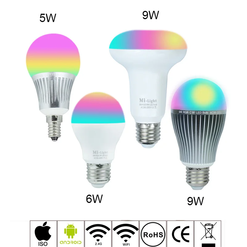 

2.4G wireless Mi Light RGBW RGBWW dimmable LED Bulb 5W 6W 9W AC85-265V E14 E27 Par30 Led Lamp Wifi Control Led light