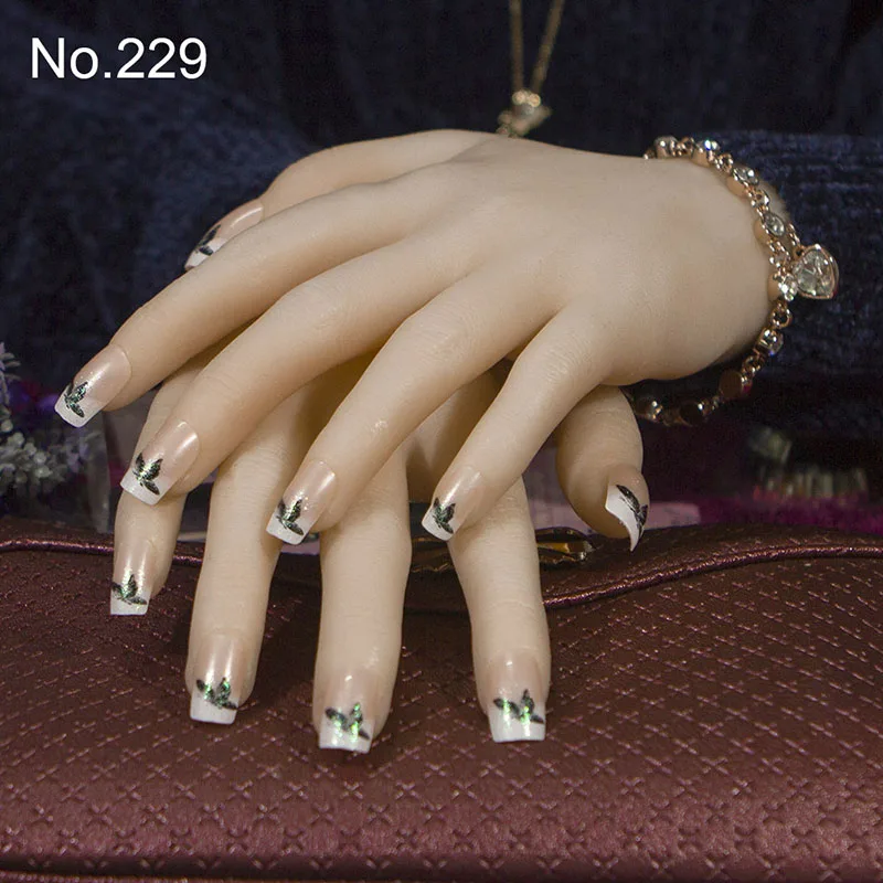 JQ 24 шт./компл. квадратный накладные ногти из акрила с цветочным дизайном искусственный Французский Поддельные накладные ногти полное покрытие нормальных размеров ноготь невесты советы - Цвет: 229
