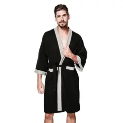 Повседневные вафельные вязаные хлопковые мужские халаты с длинными рукавами сауна спа халаты roupao lovers пижама-кимоно халаты мужские большие