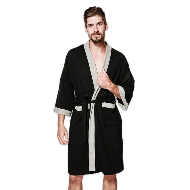 Buy Casual waffle knit cotton male robes bathrobes
