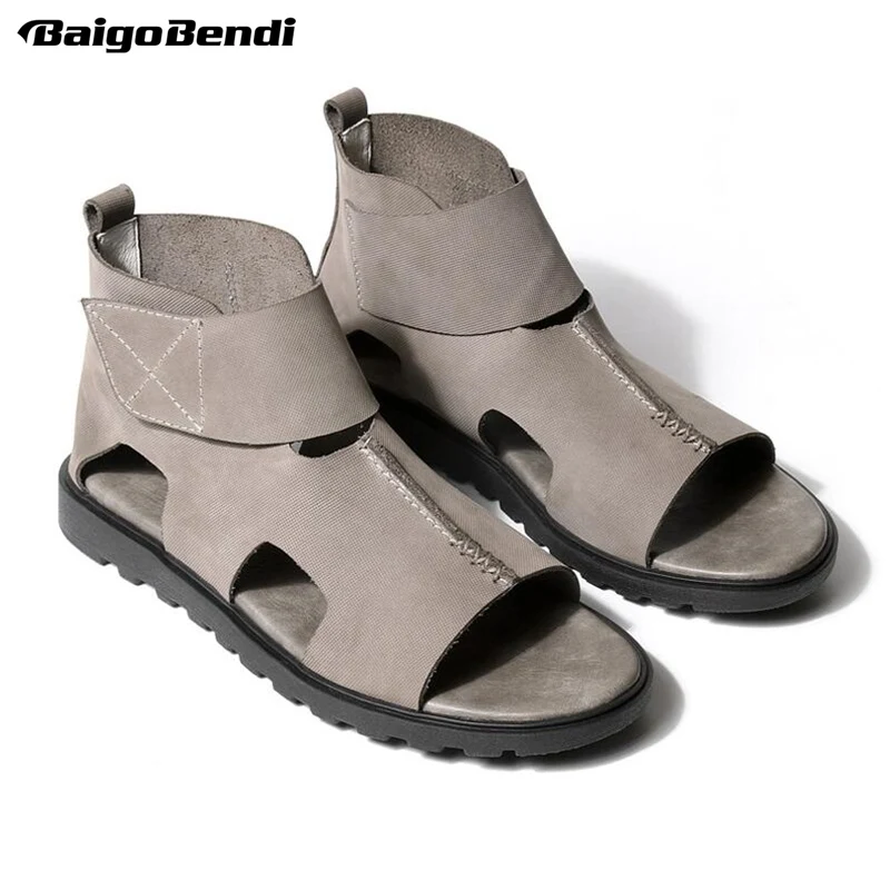 Hight cut Hook Loop Men Sandals Trendy Gladiator Leather Sandals Business Man Retro Summer Casual Shoes