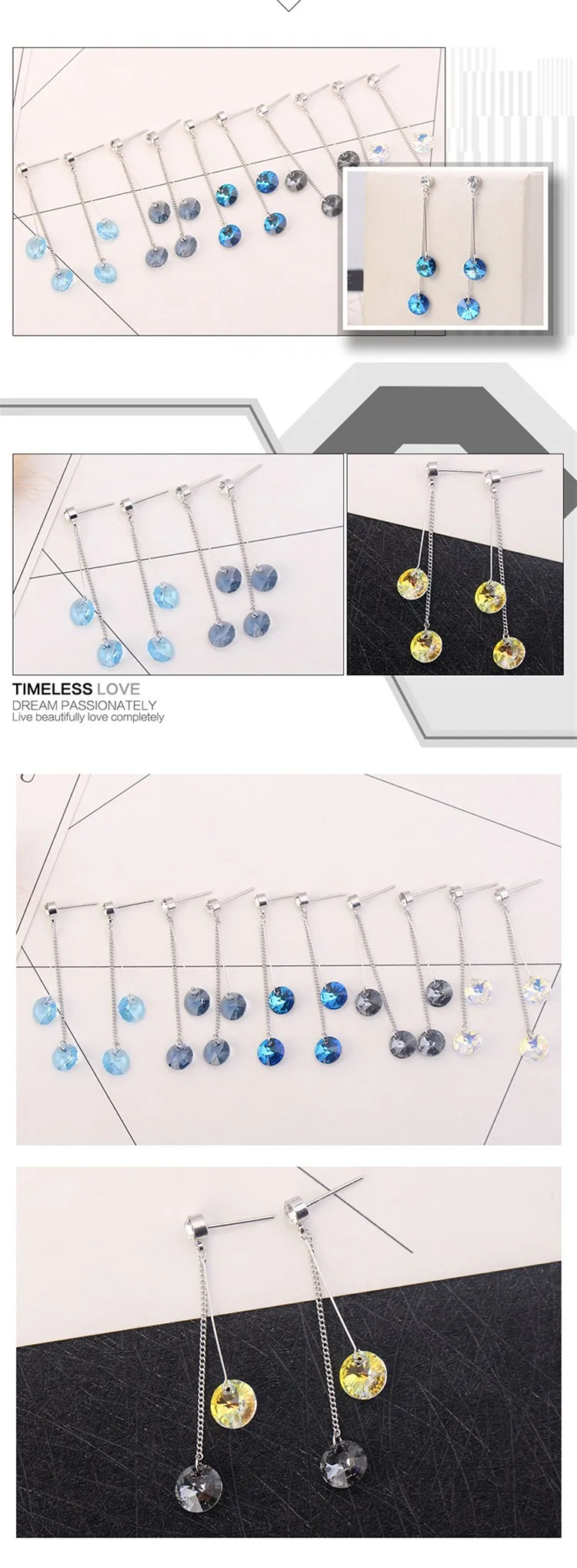 Ms Betti 2018  long bar and Chain drop earring with two round Rivoli stones charms08