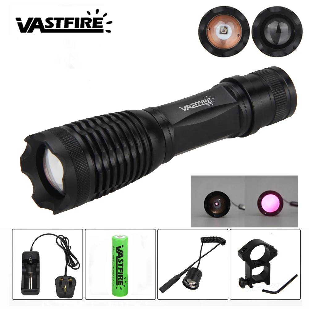 Lanterna com Zoom de Visão Luz + Interruptor de Pressão + Rifle Mount + 18650 + Carregador Caça Noturna Infravermelha Ir-710 Arma Scope 850nm ir