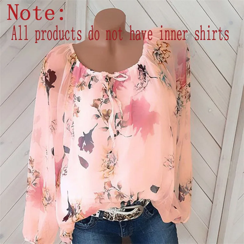 بلوزة شيفون النساء أعلى لا اصطف قمصان الخريف عارضة مائل الرقبة البوهيمي أكمام طويلة للسيدات مثير طباعة بلوزة فام قميص