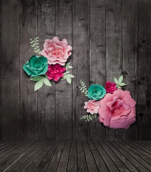

Flower Black Wooden photo backdrop Vinyl cloth High quality Computer printed wedding photo studio background