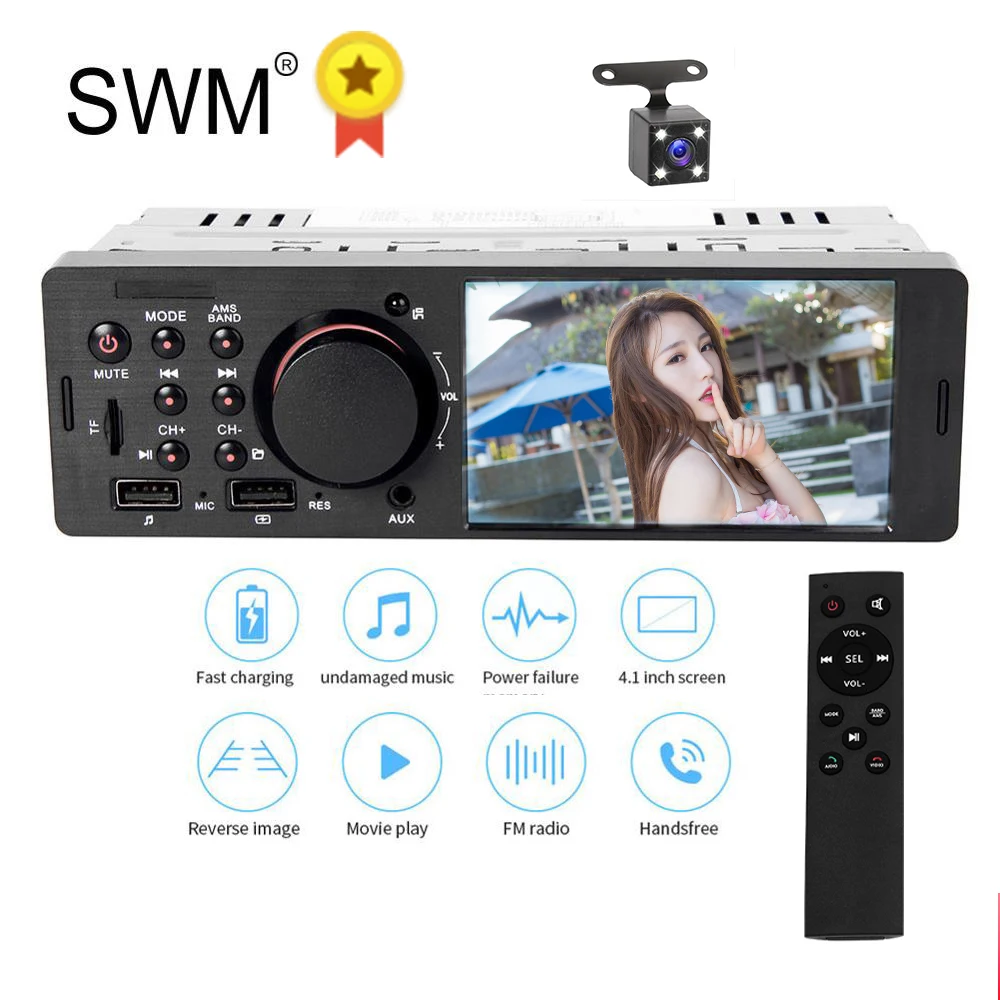 1 Din Car Radio Stereo Autoradio Auto Radio Para Coche USB Bluetooth Handsfree MP5 Player Reverse Image Car Stereo 1din Radio