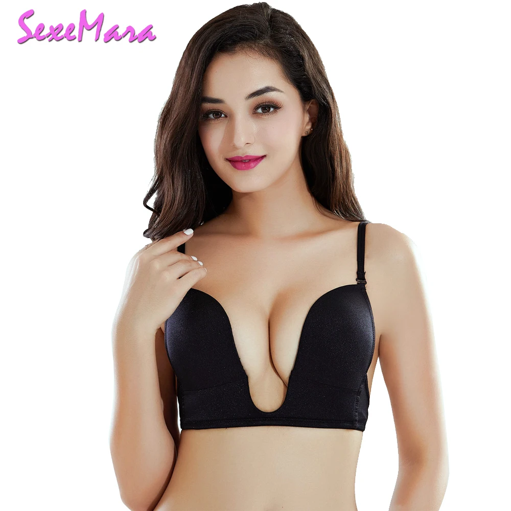 

2018 High Quality Sexy Deep U Low Cut Push Up Demi Bra Women Lingerie Invisible U Plunge Bra Plus Size Backless Bras for Dresses