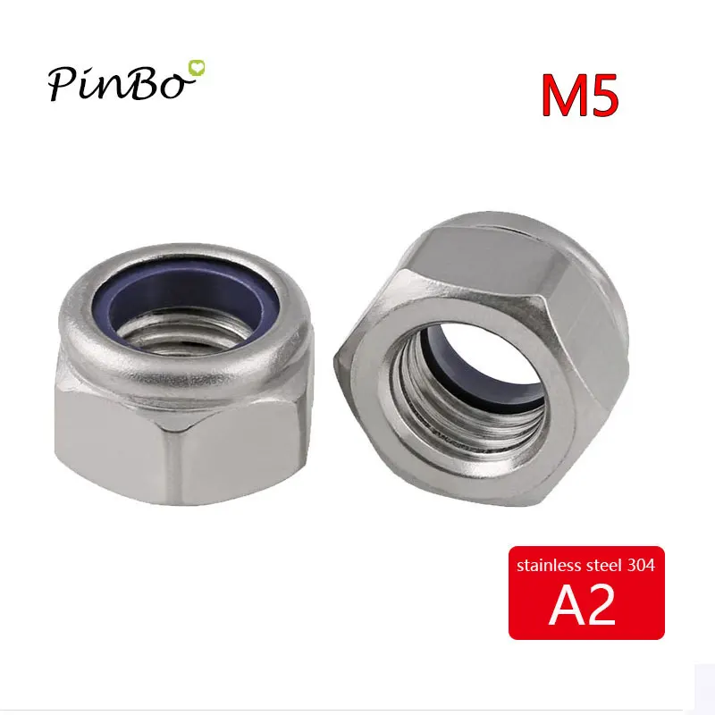 

100Pcs A2 Stainless Steel M5 Hex Nylon Lock Nuts Metric