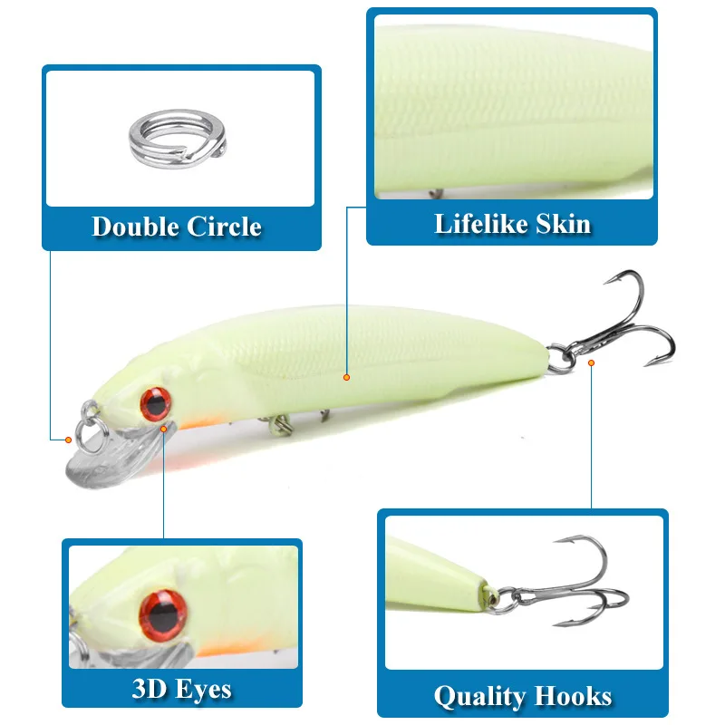 1Piece 120mm 17g Isca Artificial Minnow Luminous Bait Wobblers Crankbait With 2 Treble Hooks For Sea Fishing Lure Pesca 1Piece 120mm 17g Isca Artificial Minnow Luminous Bait Wobblers Crankbait With 2 Treble Hooks For Sea Fishing Lure Pesca