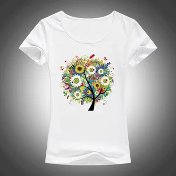 

2017 summer beautiful Flowers plants trees printed t shirt women tops tees short sleeve fashion T-shirt F13