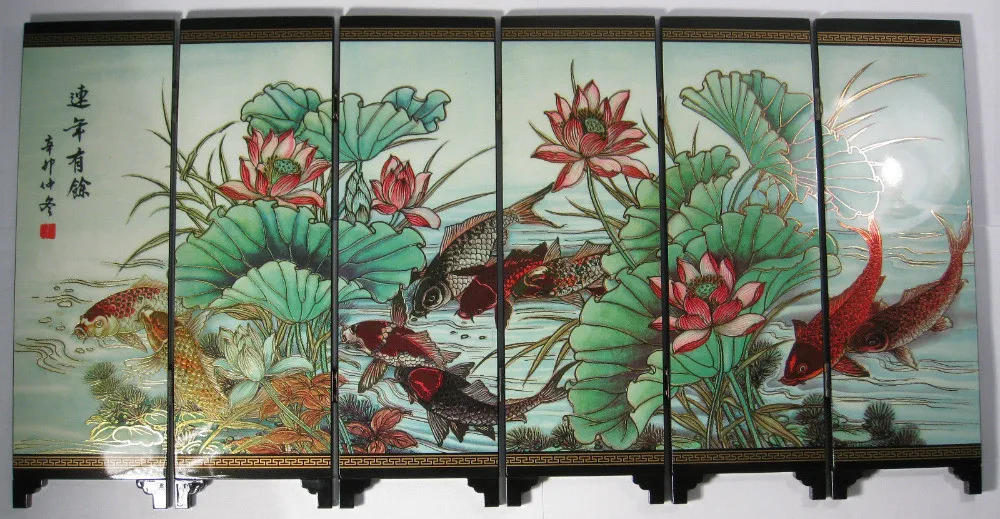 Настольная декоративная китайская рыба и Лотос 6 Панель складной экран