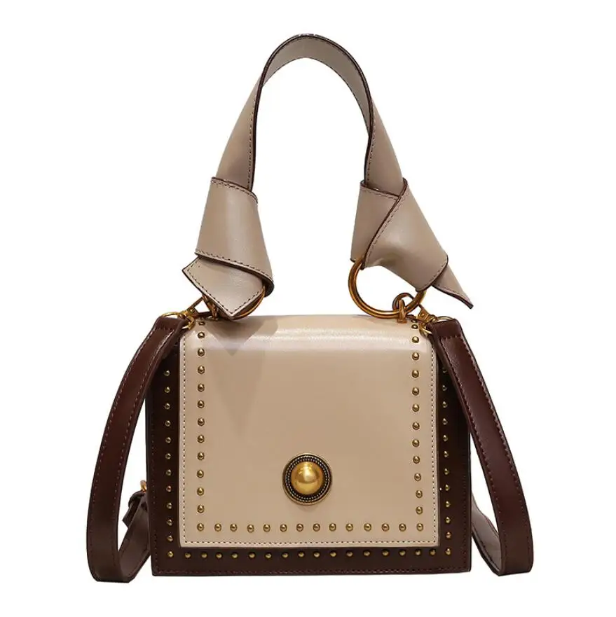Роскошная сумка модная новая сумка с заклепками Высококачественная женская дизайнерская сумка из искусственной кожи Портативная сумка через плечо - Цвет: Хаки