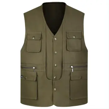 

Plus Size S-3XL Men Vest Spring Jacket Cotton men Multi Pockets Photography Vest Jacket