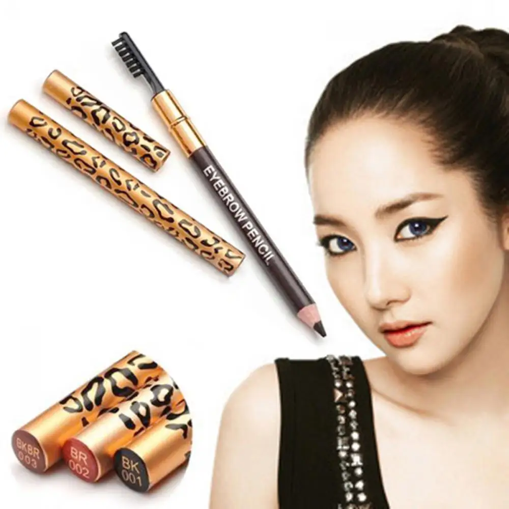 

1 PC Leopard Women Eyebrow Pencil Waterproof Black Eye Brown Pencil With Brush Make Up Eyeliner Eye Liner Makeup Tools