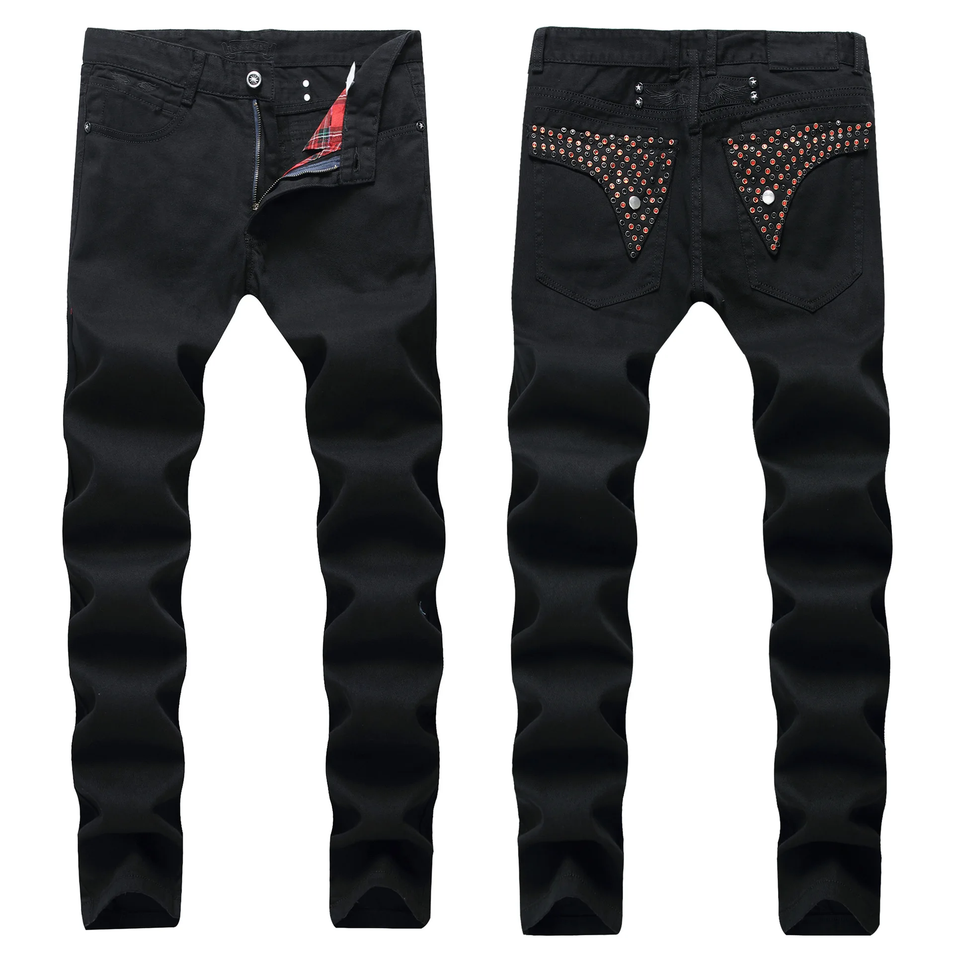 Men's Pleated Biker Jeans Pants Slim 