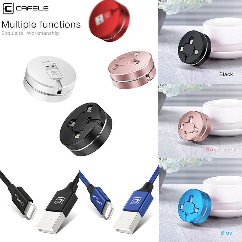

Cafele 3in1 USB Cable Type C Micro USB Cable for iPhone XS IOS 12 Retractable Charging Cable for Samsung Xiaomi Date Sync Cable