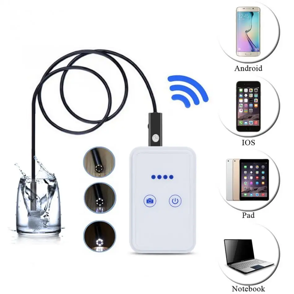 10M HD Wireless WiFi Endoscope Mini Waterproof Soft Cable Inspection Camera 9mm Lens 6 LED Borescope For IOS And Android