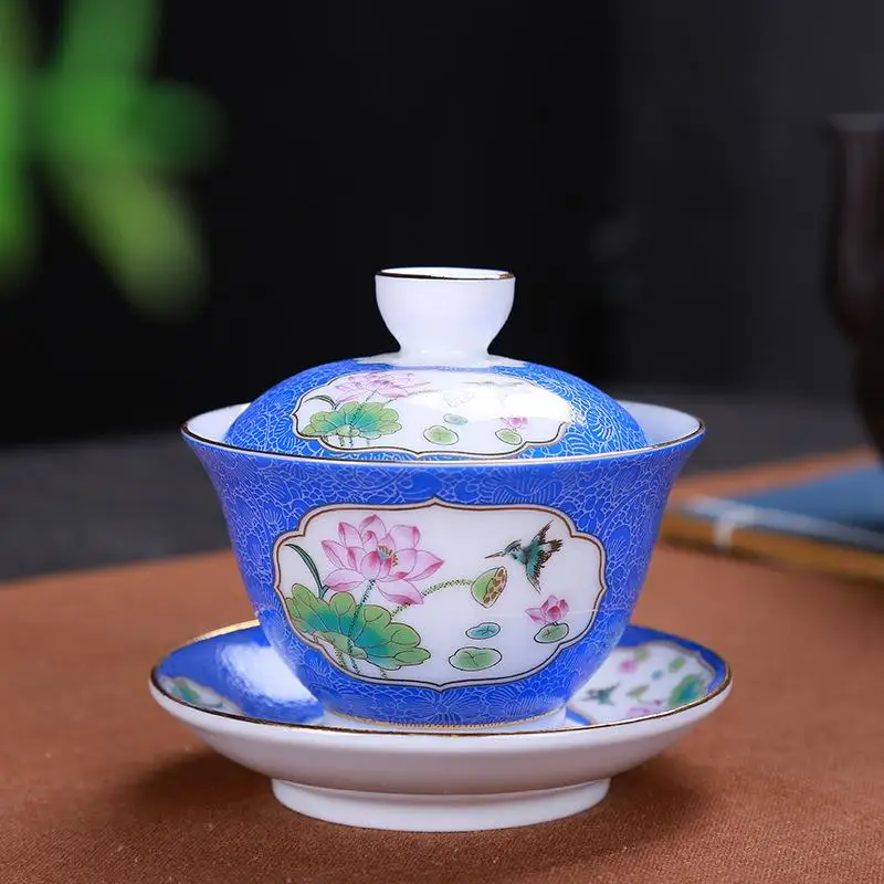 Керамический чайник Gaiwan, чайная чашка, китайские чайные наборы кунг-фу чайная чашка для путешествий, кухни, столовой, бара, чайная посуда, аксессуары для дома - Color: dark blue