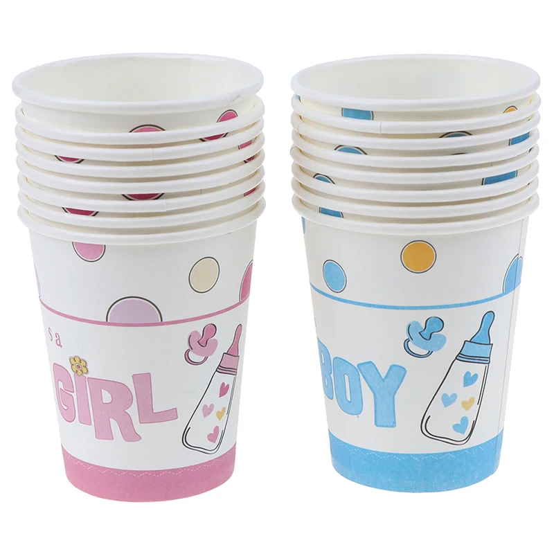 8pcs Baby shower paper cups disposable cups gender reveal party decor supplies Party Supplies Disposable Tableware Cups