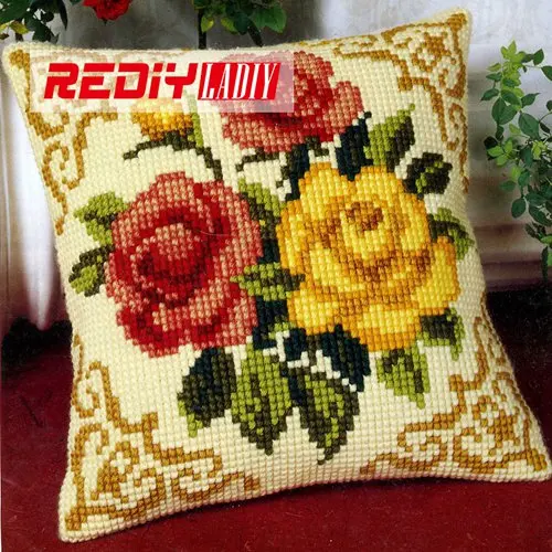 Чехол для подушки rediy ladiy с вышитым крестиком, предварительно напечатанная холщовая подушка, чехол для подушки с цветами, пряжа для вышивки незавершенных изделий - Цвет: CX0377