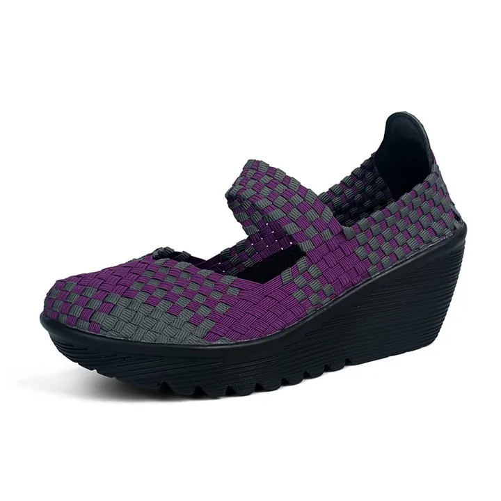 STQ/женская летняя обувь; коллекция года; женские босоножки на платформе; Женская тканая обувь; женская обувь на плоской подошве и среднем каблуке; пляжные сандалии на танкетке; 889 - Цвет: 889 Purple