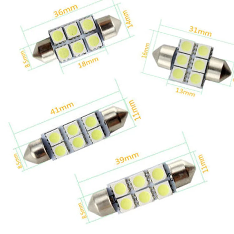 YSY 100X36 мм Festoon 5050 6SMD светодиодный C5W автомобиля светодиодный авто Интерьер Купол дверная лампочка освещение для коридоров 12 в рабочий светильник