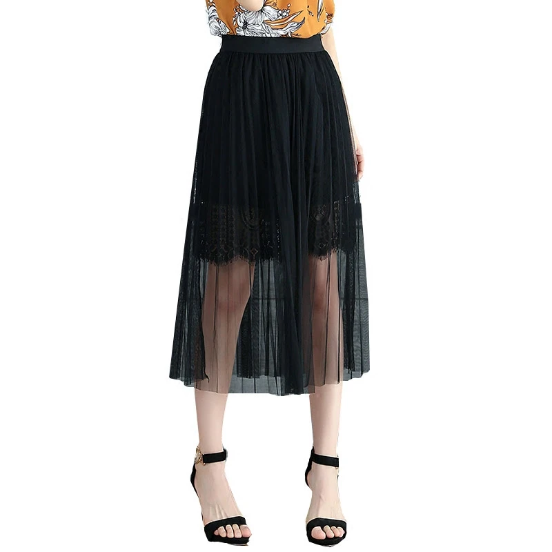 Летние юбки Для женщин s Высокая Талия шифоновая юбка Для женщин длинные юбки для Для женщин плиссированные Слои Длинная черная юбка марли