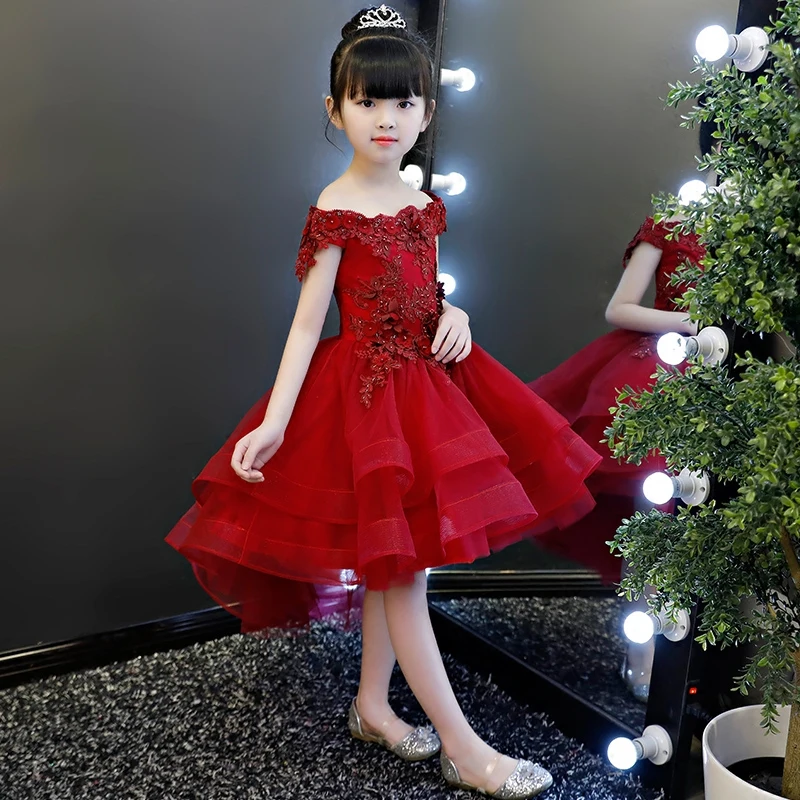 Новинка года; Элегантное летнее платье для маленьких девочек; цвет винный, красный; платье для дня рождения, свадьбы, вечеринки; кружевное платье принцессы с цветами Детское танцевальное платье для подростков