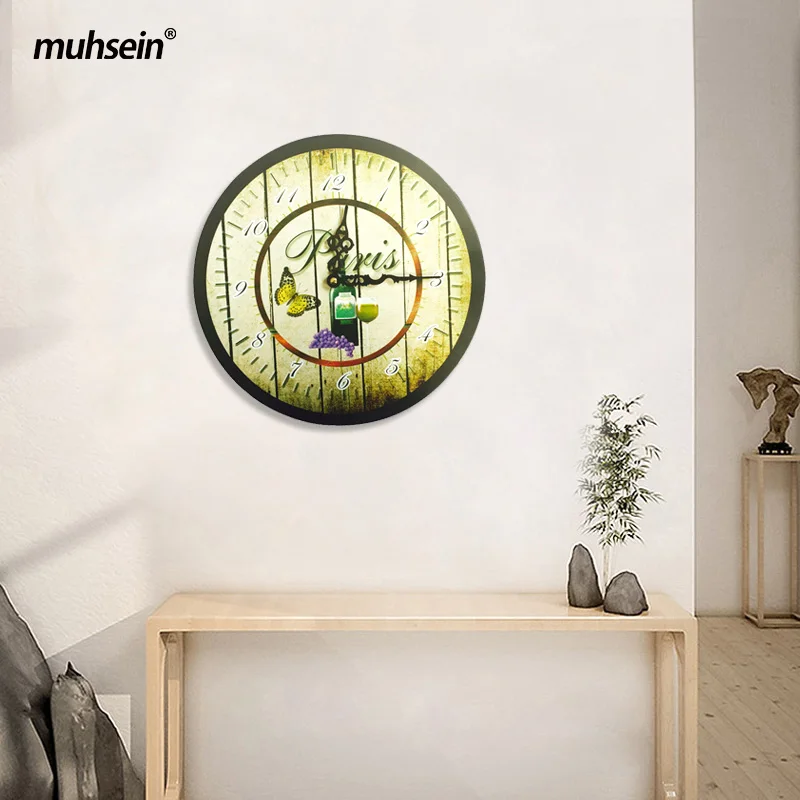 

Muhsein Best Deal New European Style Vintage Creative Round Wood Wall Clock Quartz Bracket Clock Unique Gift