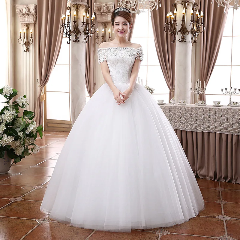 Aliexpress Hot Selling New Wedding Dresses. Lace Tube Top One Shoulder Bridal Gowns. High Waist Straps Embroidery Wedding Gowns.