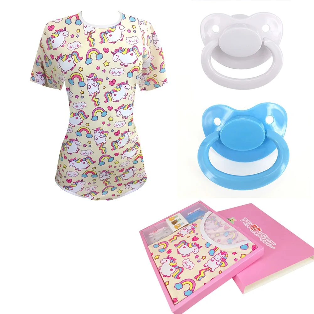 Women ABDL Cotton Adult Onesie Pajamas Romper Crotch Ddlg Adult Baby Onesie Girl Clothes Romper with Silicone Adult Pacifier Set