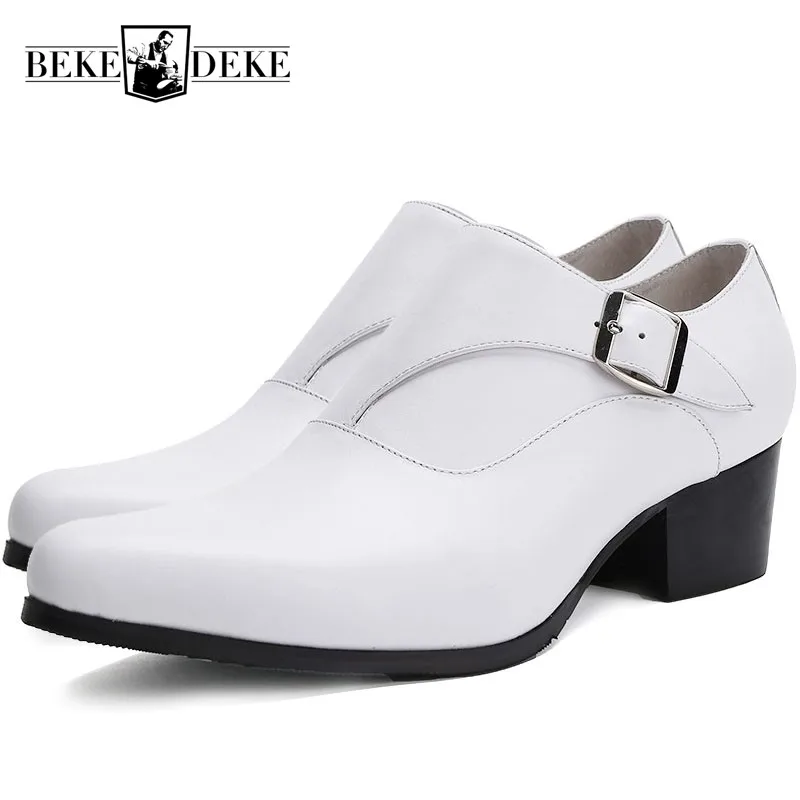 Mens Genuine Leather Dress Shoes High Heels Pointed Toe Increased