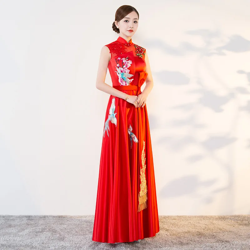 Современные Cheongsam Сексуальные Qipao женские длинные традиционные китайские платья восточные Свадебные платья вечернее платье женская Роба в восточном стиле