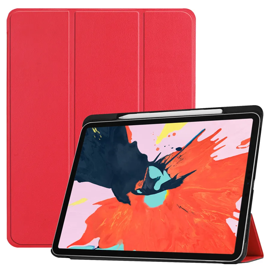 Чехол для iPad Pro 12,"() Smart Cover Pencil Holder Funda для нового iPad Pro 12,9 дюйма ультратонкая подставка Shell+ пленка+ ручка - Цвет: Red