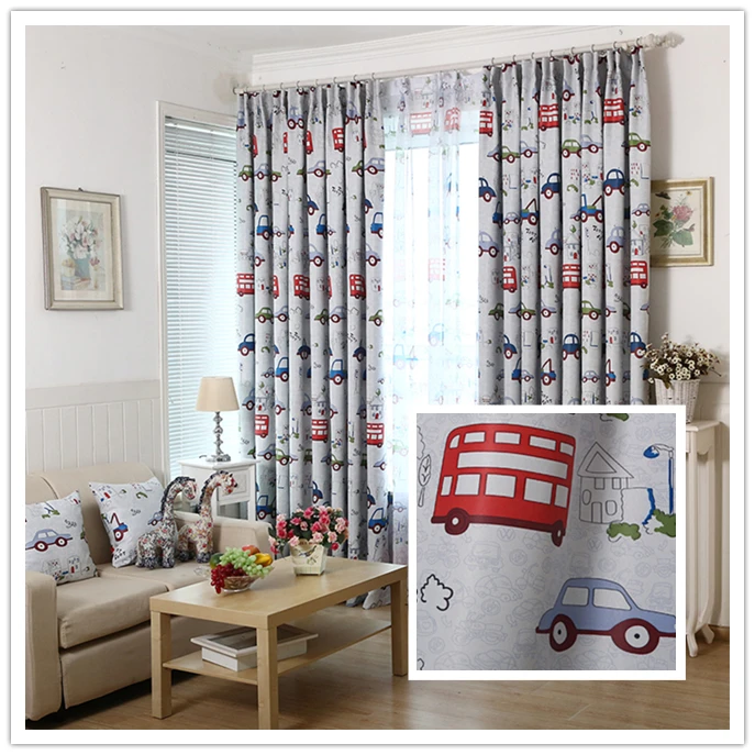 children shading curtains Cartoon car bedroom voile curtainin Curtains
