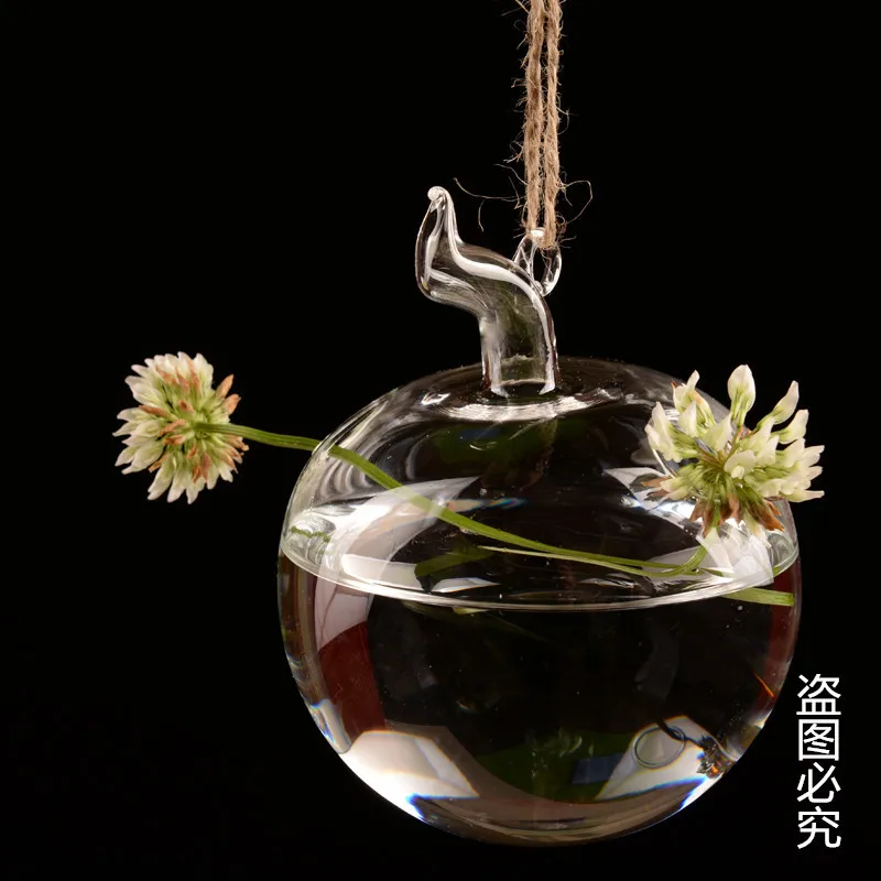 1pc Apple Glass Flower Vase Christmas  Dinner Planter Terrarium Container Hydroponic Pot Home Wedding Decor Candlestick
