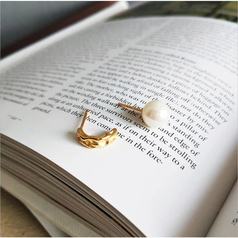 

100% 925 silver pearl gold stud earrings asymmetric for women fashion jewelry for banquet wedding party anniversary engagement