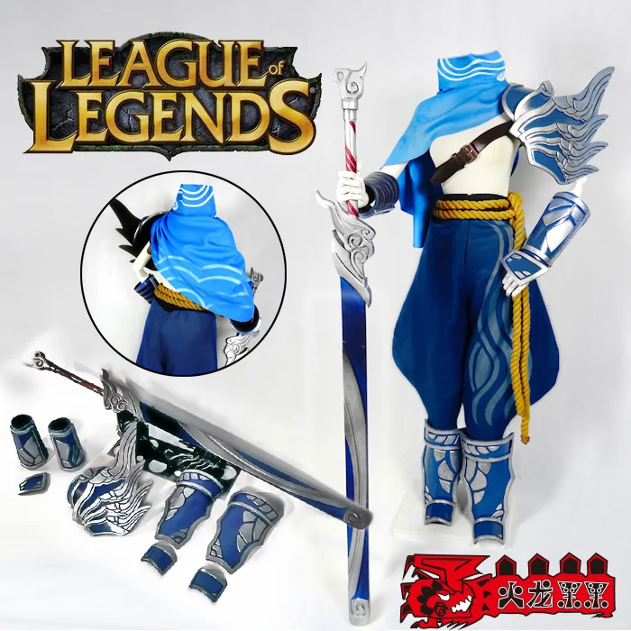

Free Shipping LOL Yasuo Cosplay Costume Halloween Uniform Weapon Props Armor S M L