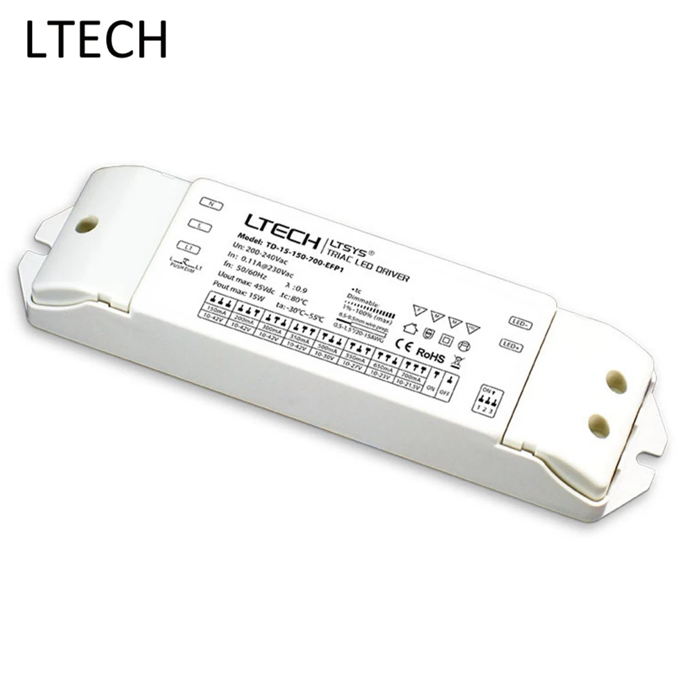 LTECH 15 W светодиодный симисторное затемнение драйвер светодиодный TD-15-150-700-EFP1 AC200-240V Вход CC 150-700mA Выход светодиодный Push Dim для светодиодный свет