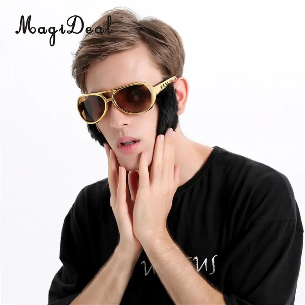 MagiDeal Set of 2 Pieces Novelty Presley Sunglasses Big Nose Mustache Glasses 70s Fancy Dress Costume Eyewear Props