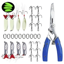 

169PCS/Box Fishing Accessories Kit Include Metal Lures Treble Hooks Split Rings And Multifunction Fishing Plier