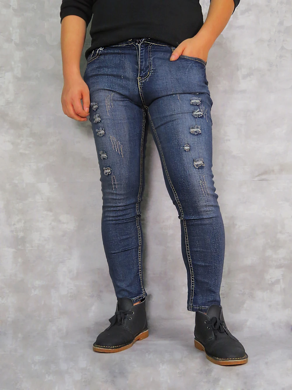 Новинка, мужские джинсы, синие Стрейчевые штаны длиной до щиколотки, рваные, рваные, тонкие, обтягивающие, джинсовые, байкерские джинсы, уличные брюки