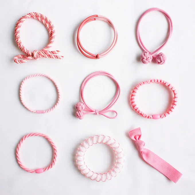 Pink Для женщин, девушек, детей, эластичные Галстуки для волос, халат, конский хвост, держатель, резинка для волос, Спиральный шнур, повязки для волос, кольца Bobbie - Цвет: Pink