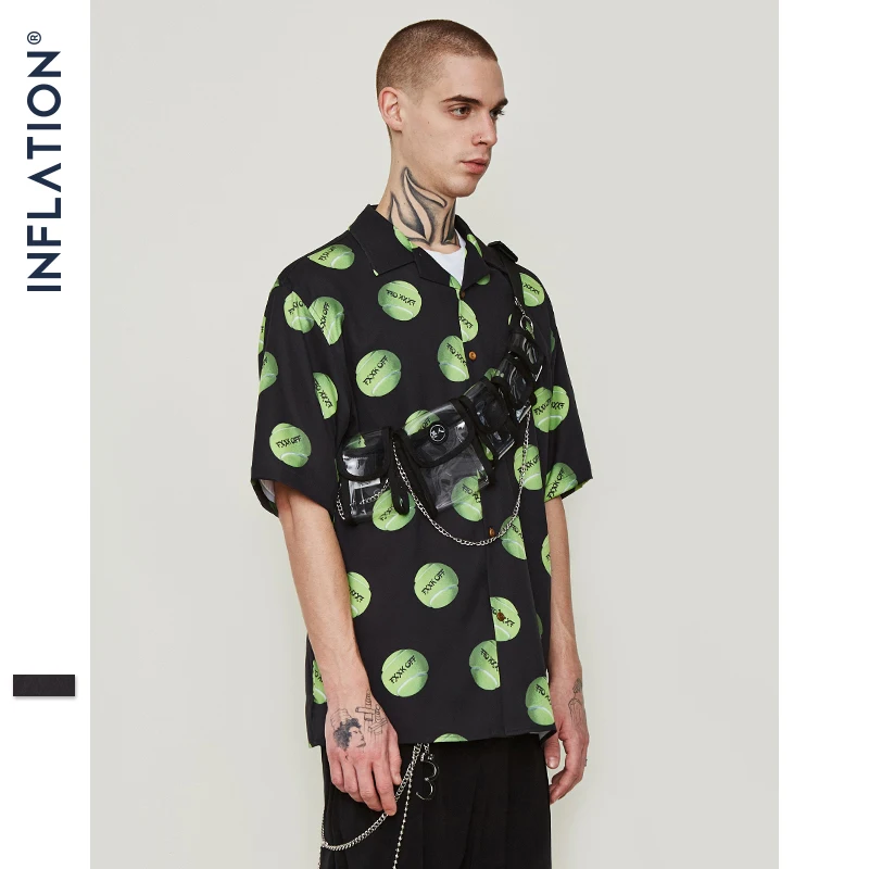 INFLATION 2019 SS Collection Men Loose Hip Hop Shirt Harajuku Japanese Streetwear Shirt High Street Printed Casual Shirt 9225S