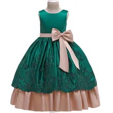 Длинное платье для девочек, атласное платье принцессы с вышивкой и большим бантом в британском стиле, Детские вечерние платья для подростков, элегантное платье