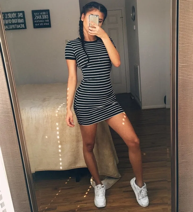 Wholesale Summer New Round Neck Striped Short-sleeved Dress Buy Cheap Summer New Round Neck Striped Short-sleeved Dress