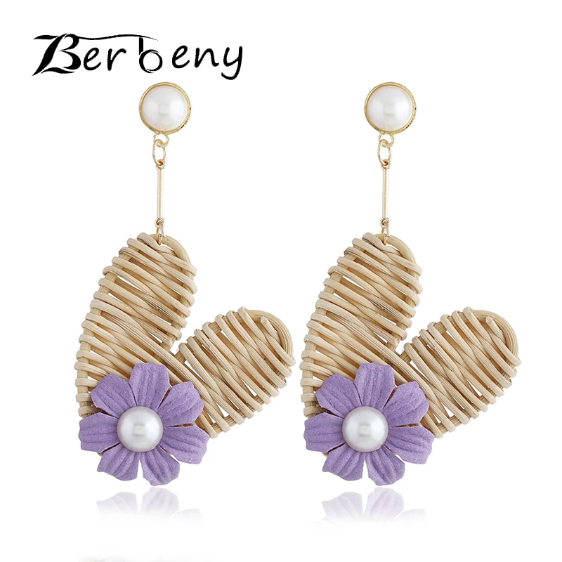 wicker heart earrings