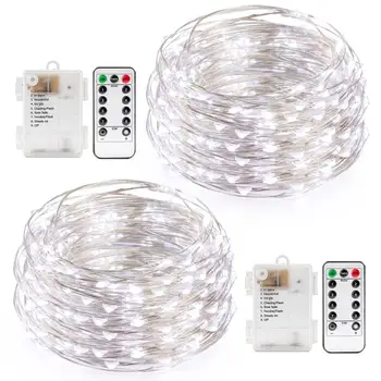 

Kohree 2packs Led String Lights Silver-Coted 5m50leds Copper Wire Light with Battery Remote Control, Christmas Snow White